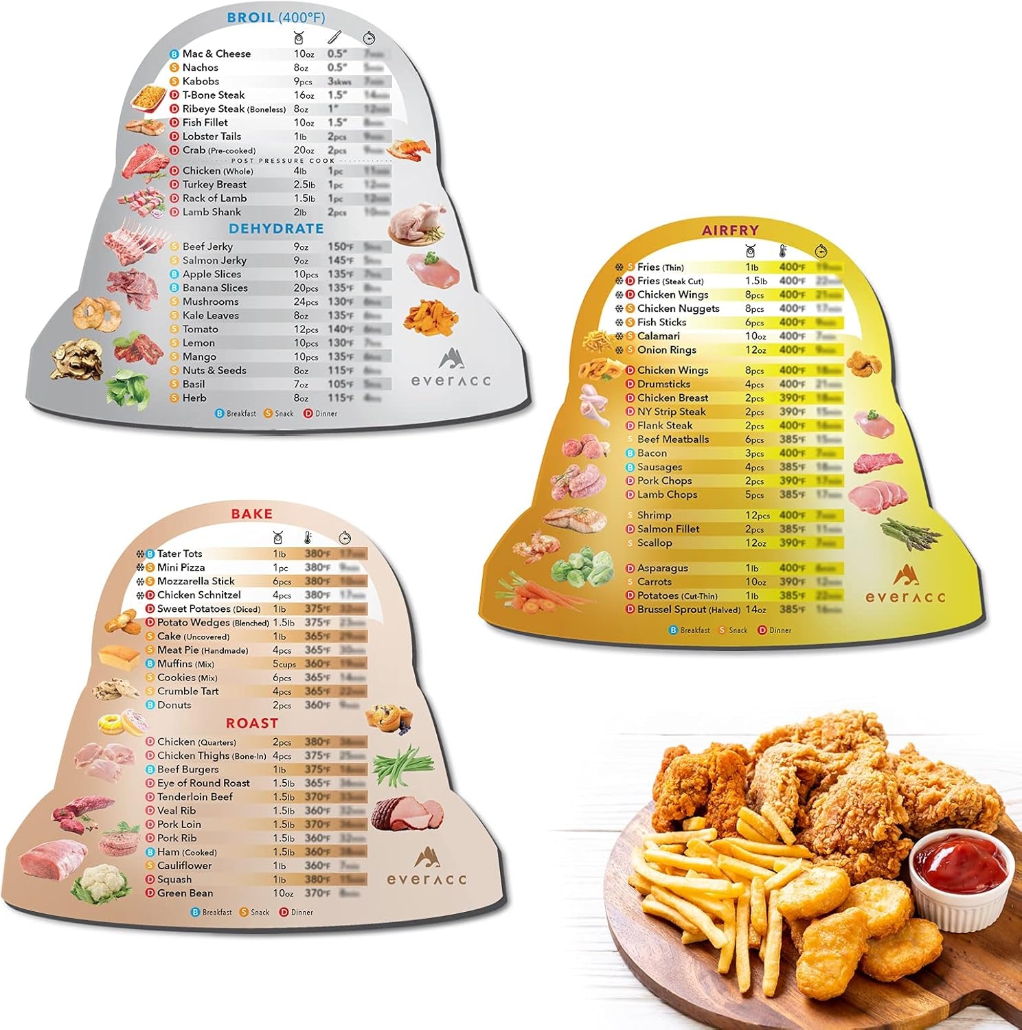 Air Fryer Magnetic Cheat Sheet Set, Instapot Air Fryer Accessories Cooking Times Chart, Instant Pot Airfryer Oven Frying Guide Cookbook Magnets (Metallic)