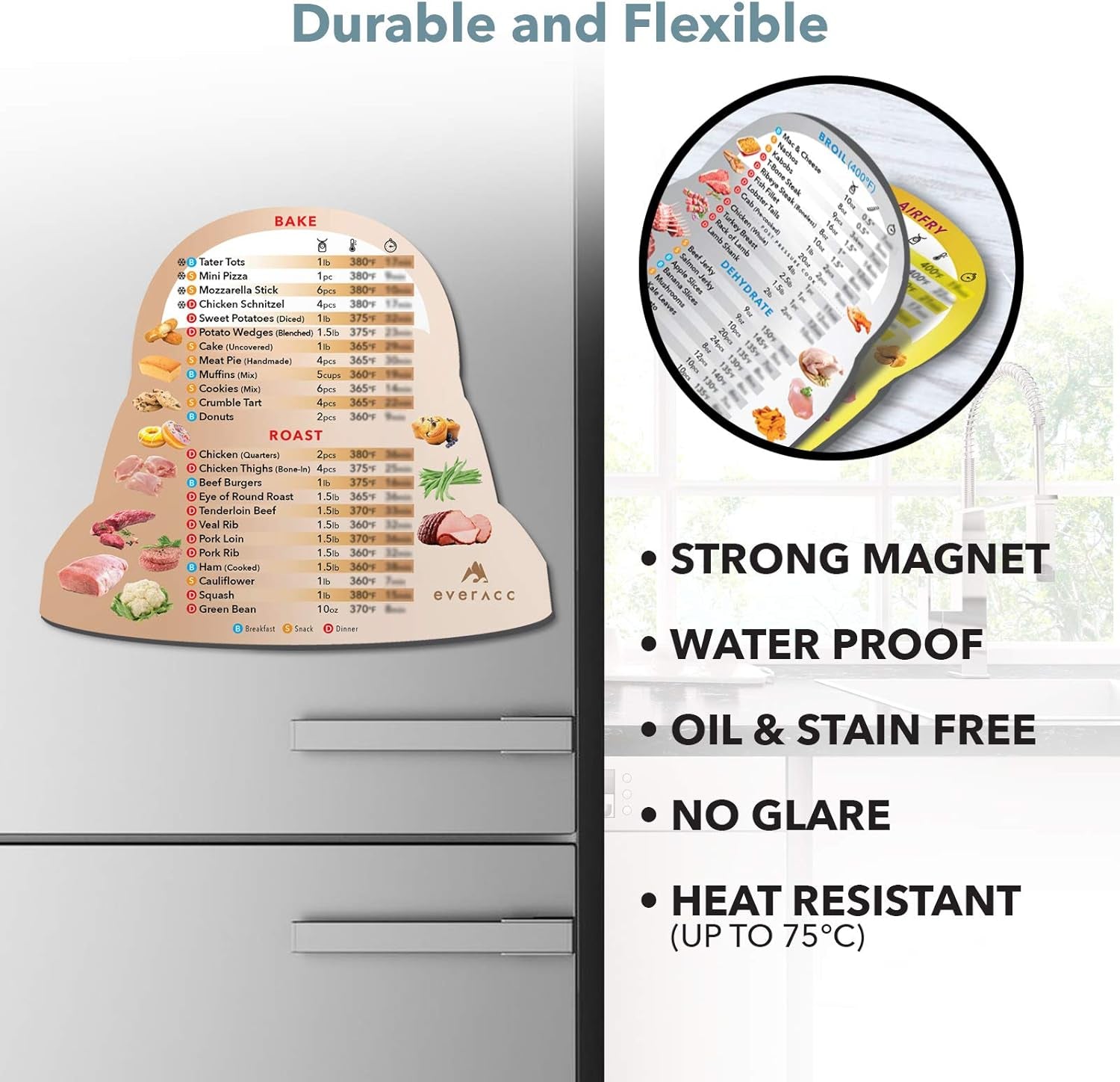 Air Fryer Magnetic Cheat Sheet Set, Instapot Air Fryer Accessories Cooking Times Chart, Instant Pot Airfryer Oven Frying Guide Cookbook Magnets (Metallic)