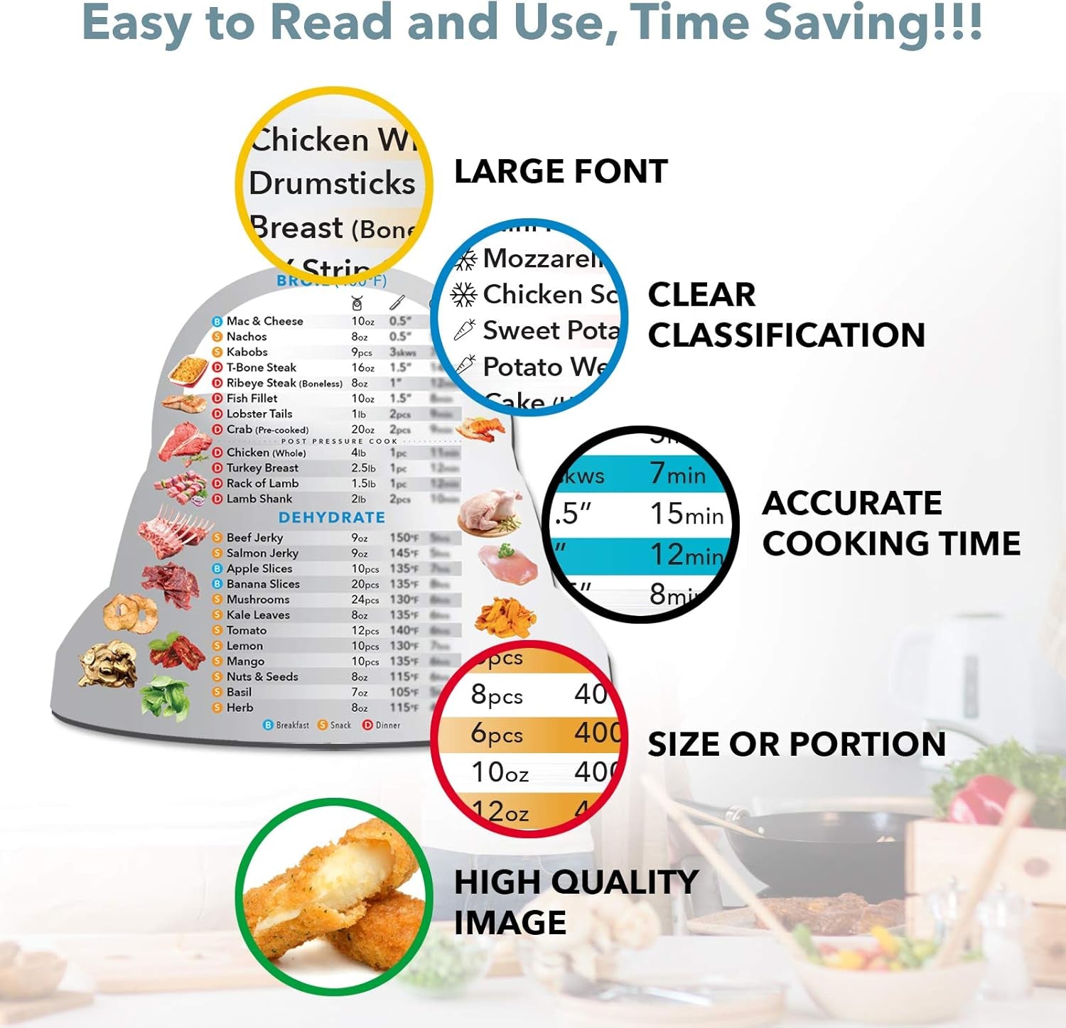 Air Fryer Magnetic Cheat Sheet Set, Instapot Air Fryer Accessories Cooking Times Chart, Instant Pot Airfryer Oven Frying Guide Cookbook Magnets (Metallic)