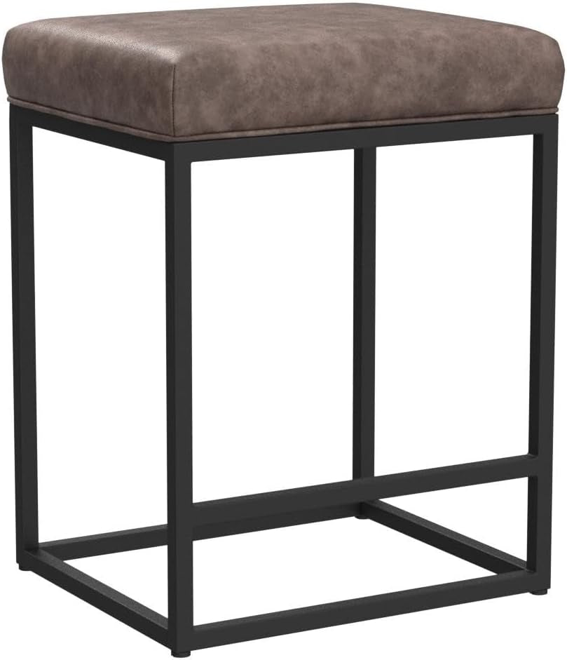 Counter Height 24" Bar Stools Set of 2 for Kitchen Counter Backless Modern Barstools Industrial Upholstered Faux Leather Stools Farmhouse Island Chairs, (24 Inch, Brown)