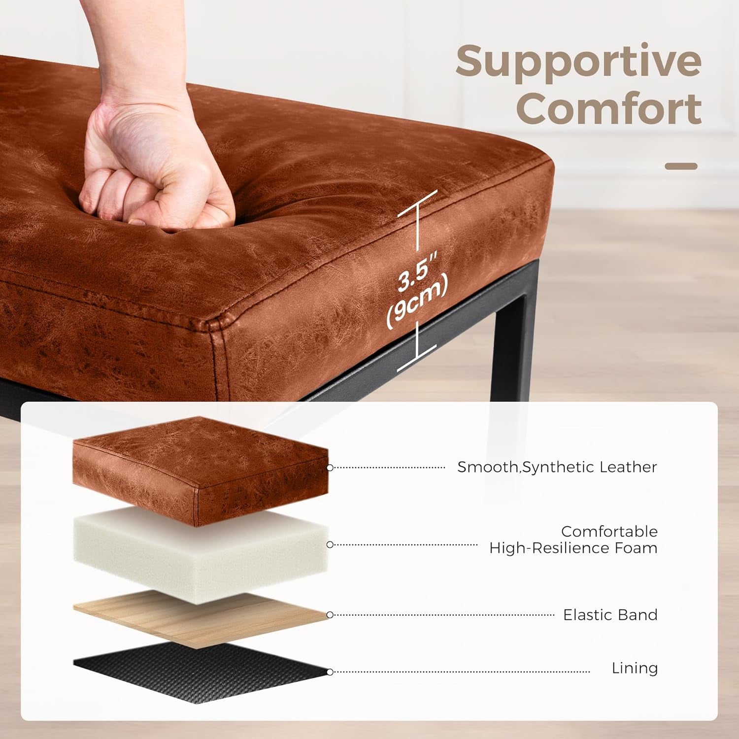 Counter Height 24" Bar Stools Set of 2 for Kitchen Counter Backless Modern Barstools Industrial Upholstered Faux Leather Stools Farmhouse Island Chairs, (24 Inch, Brown)