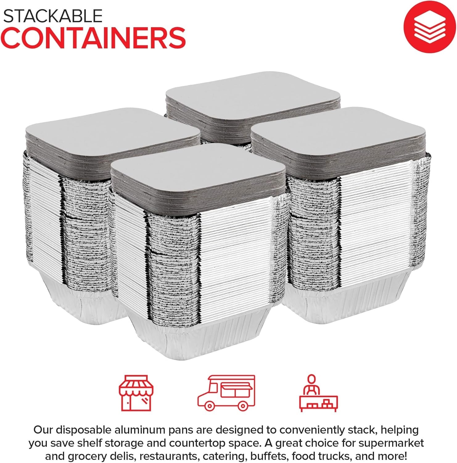 1 Lb Aluminum Disposable Cookware with Lids (25 Pack) - Foil Pans with Cardboard Lids - Recyclable Takeout Trays - Food Containers for Restaurants, Catering, Delis