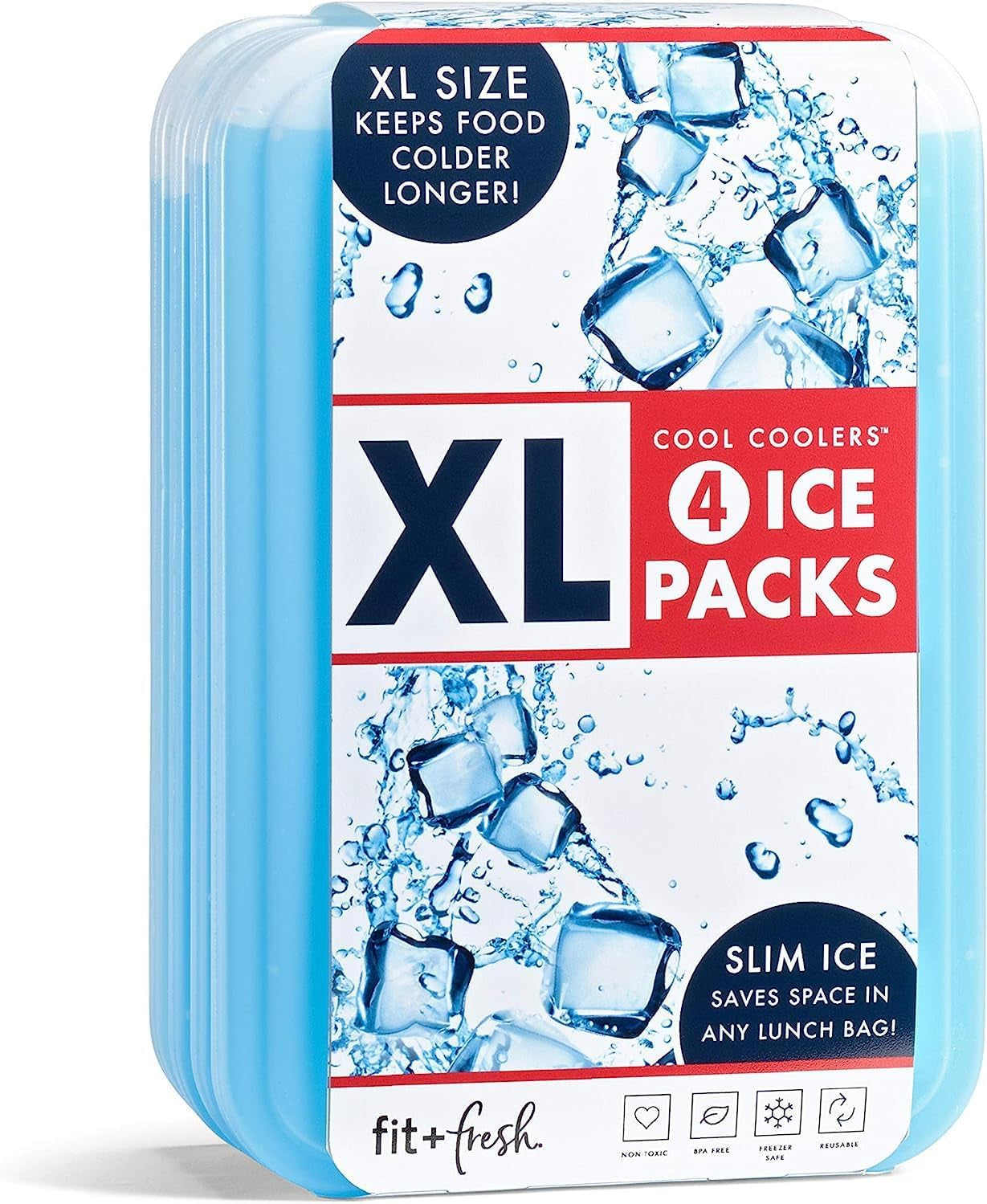 Cool Coolers by  4 Pack XL Slim Ice Packs, Quick Freeze Space Saving Reusable Ice Packs for Lunch Boxes or Coolers, Blue, 239ICE, 4 Count (Pack of 1)