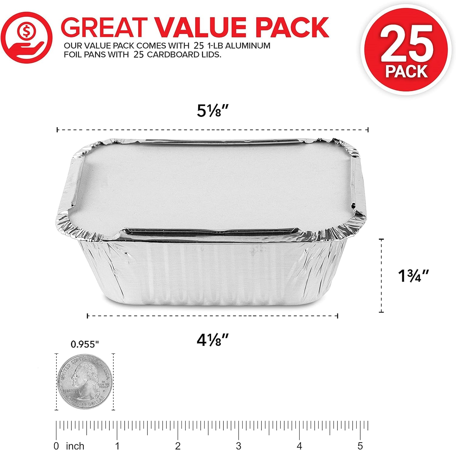 1 Lb Aluminum Disposable Cookware with Lids (25 Pack) - Foil Pans with Cardboard Lids - Recyclable Takeout Trays - Food Containers for Restaurants, Catering, Delis