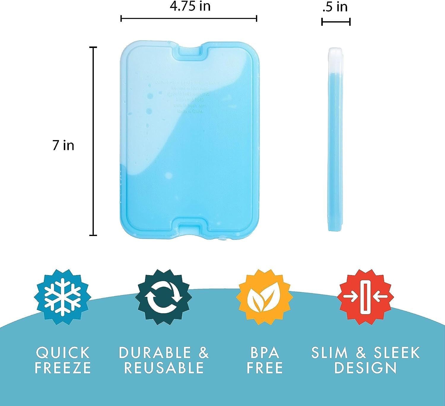 Cool Coolers by  4 Pack XL Slim Ice Packs, Quick Freeze Space Saving Reusable Ice Packs for Lunch Boxes or Coolers, Blue, 239ICE, 4 Count (Pack of 1)